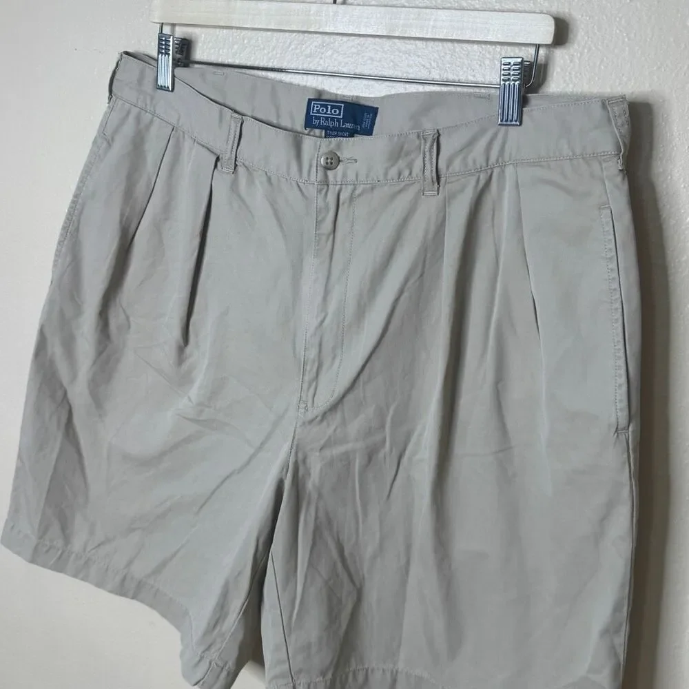 Polo Ralph Lauren Shorts Men's 38 Beige Chino Pleated Outdoors Cotton - Picture 2 of 11